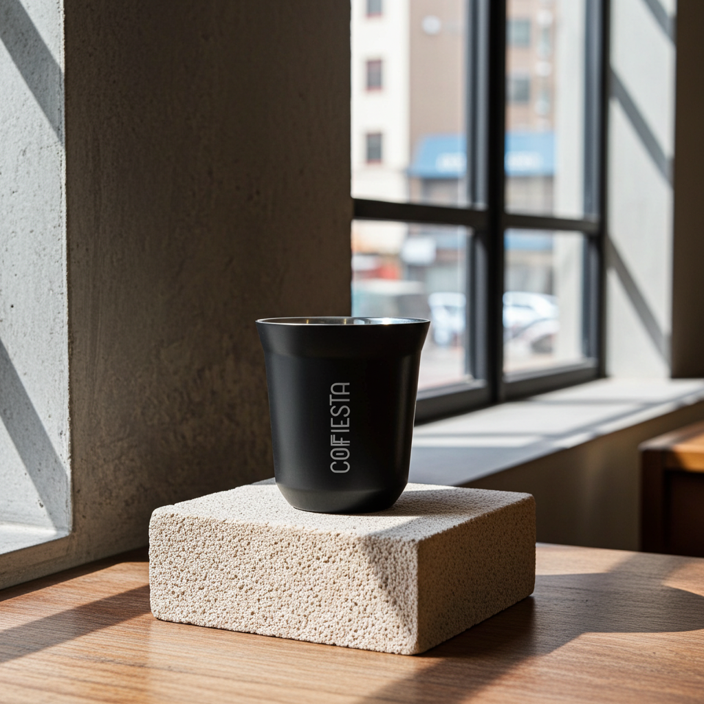COFFIESTA fekete kávés csésze rozsdamentes acélból, dizájn darab