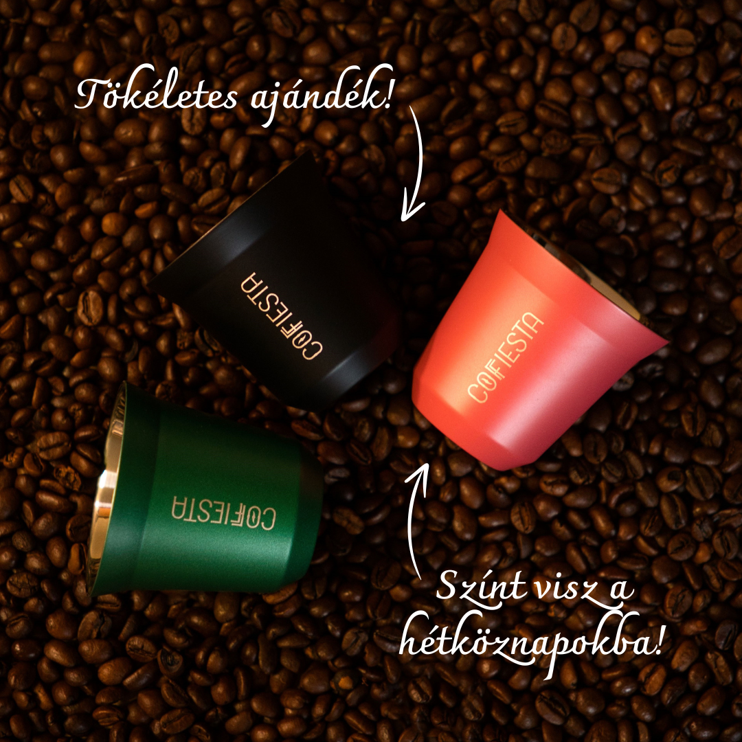 COFFIESTA dizájn kávéscsésze pink, fekete és zöld - prémium kollekció