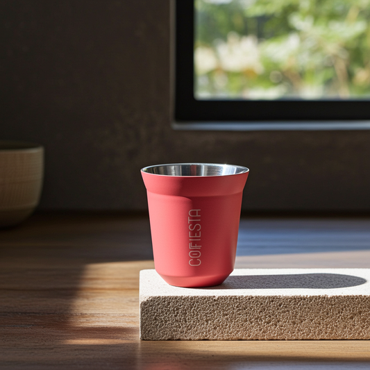 COFFIESTA pink kávés csésze rozsdamentes acélból, dizájn darab